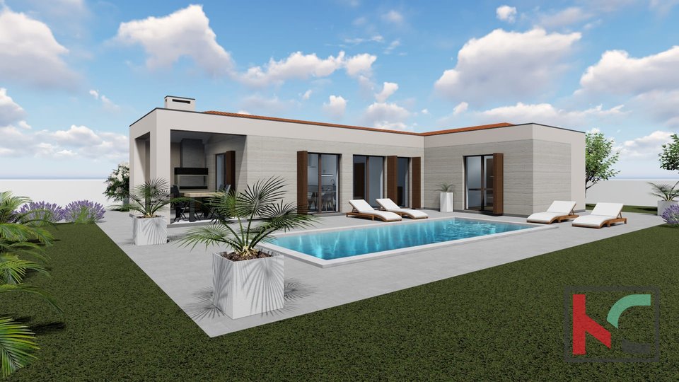Istria - Barban, attractive house under construction with a swimming pool on 952m2 garden