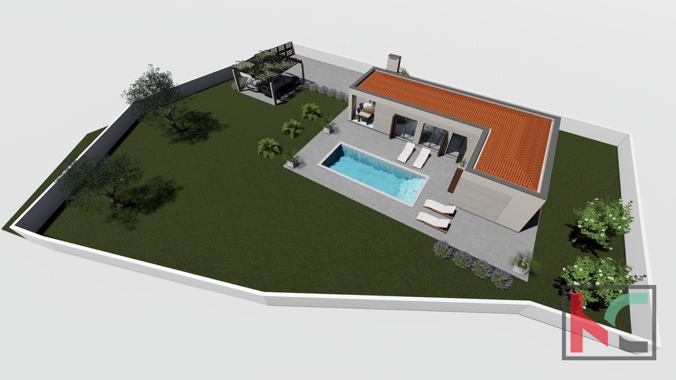 Istra - Barban,  atraktivna kuća u izgradnji sa bazenom na 952m2 okućnice