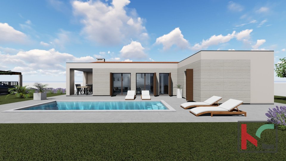 Istra - Barban,  atraktivna kuća u izgradnji sa bazenom na 952m2 okućnice