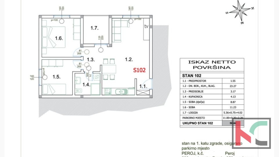 Istrien, Peroj, Wohnung 58,44 m2 attraktive Wohnung mit drei Schlafzimmern und Meerblick