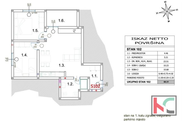 Istra, Peroj, 60,31 m2 trosobni stan u prizemlju s vrtom
