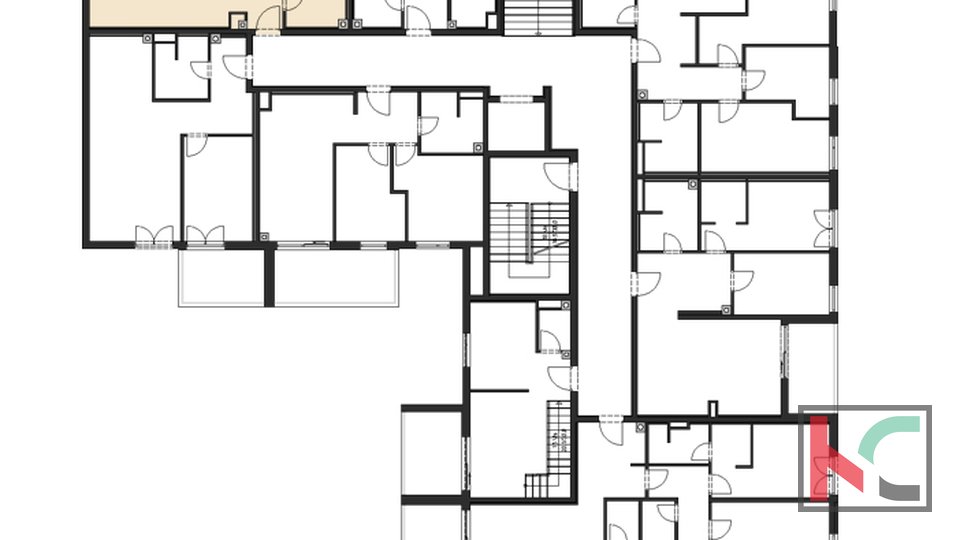Istria, Pula, center, two-room apartment 58.96m2 in a new building, loggia