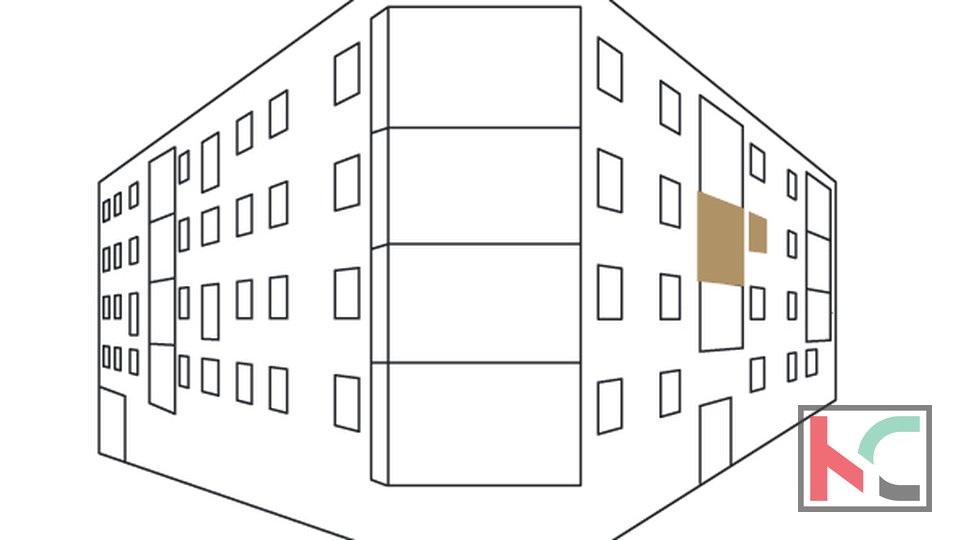 Istra, Pula, center, dvosobno stanovanje 50,73m2 z ložo, novogradnja