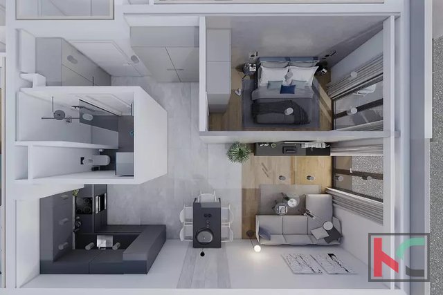 Istra, Pula, centar, dvosoban stan 59,43m2 s balkonom, novogradnja