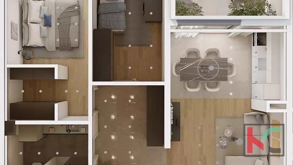 Istra, Pula, centar, stan 71,54m2 u novogradnji, dvije spavaće sobe i loggia