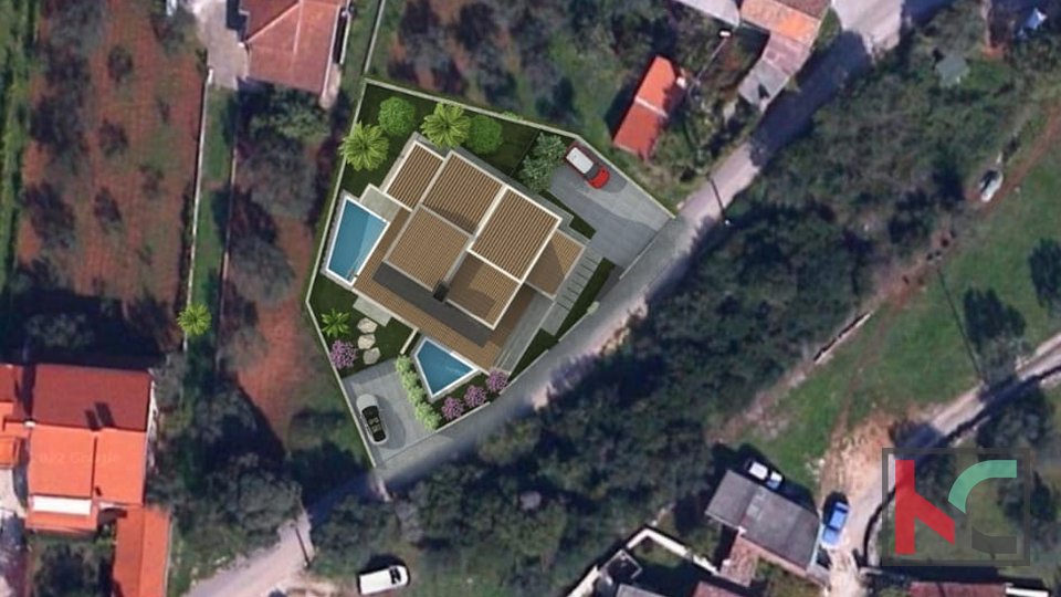 Pula, Veli Vrh, Villa under construction with a swimming pool and an open view of nature