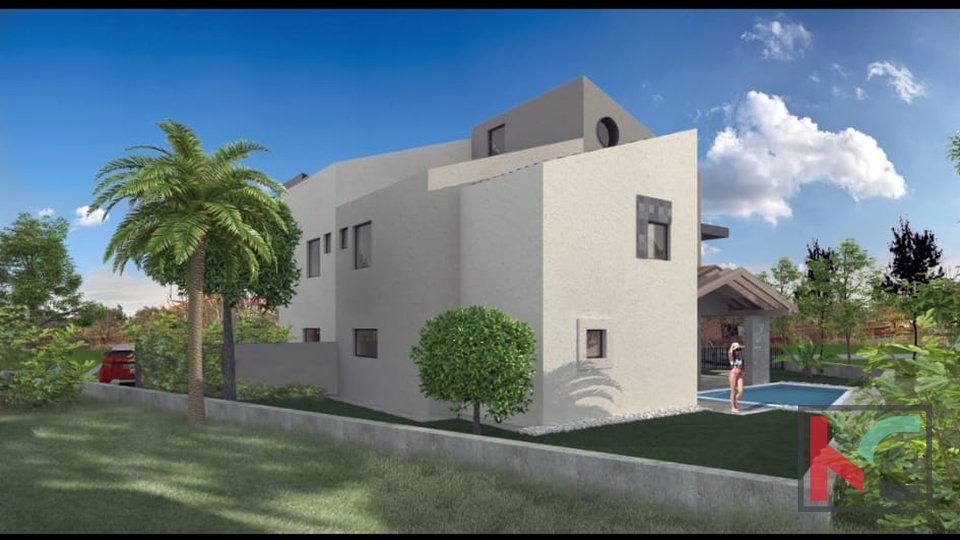 Pula, Veli Vrh, Villa under construction with a swimming pool and an open view of nature