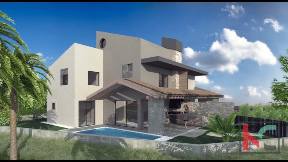 Pula, Veli Vrh, Villa under construction with a swimming pool and an open view of nature